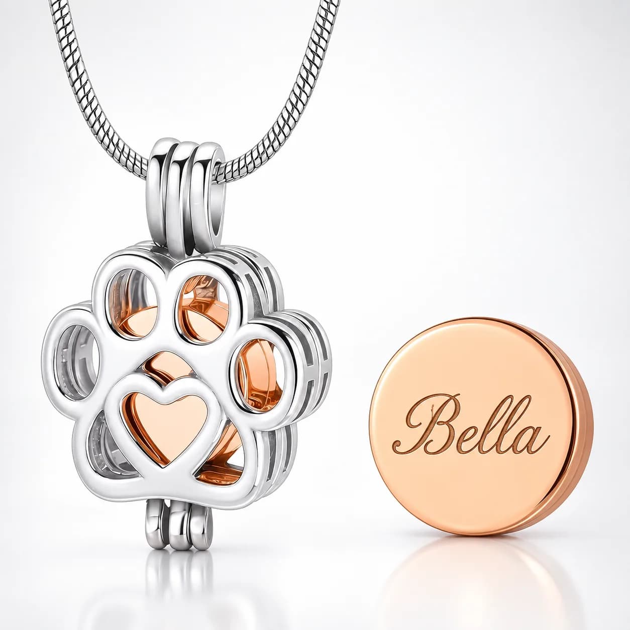 pet ashes paw print memorial necklace with stainless steel urn pendant