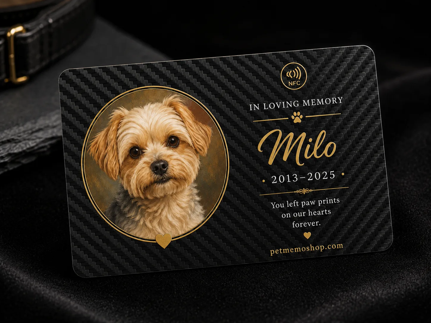 carbon fiber NFC pet memorial tag with smartphone