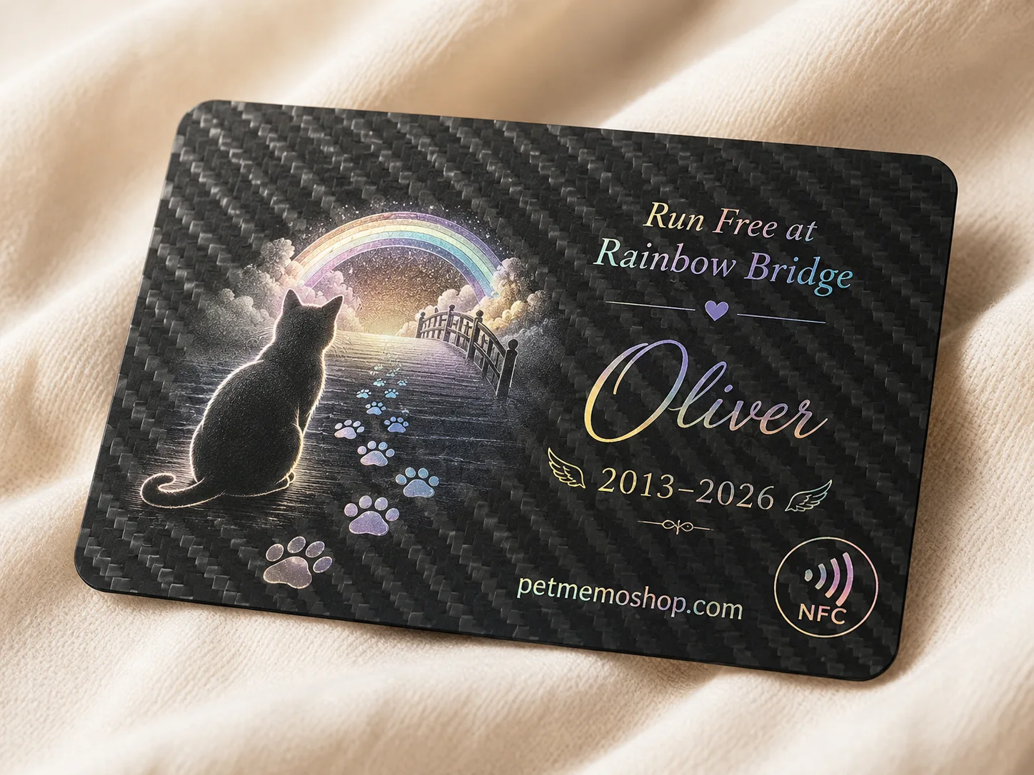 pet memorial tag displayed beside urn and frame