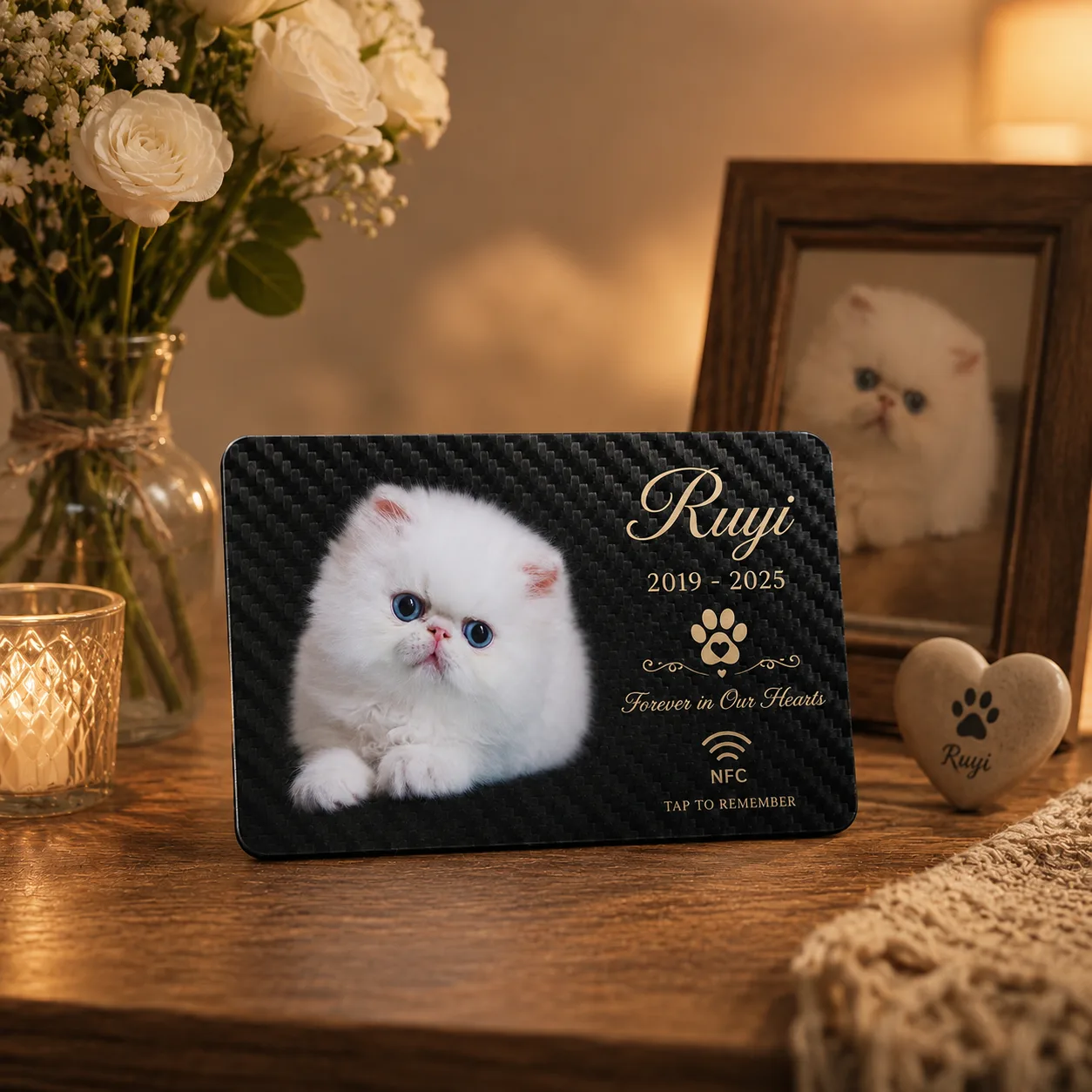 pet memorial frame lifestyle on shelf with candle