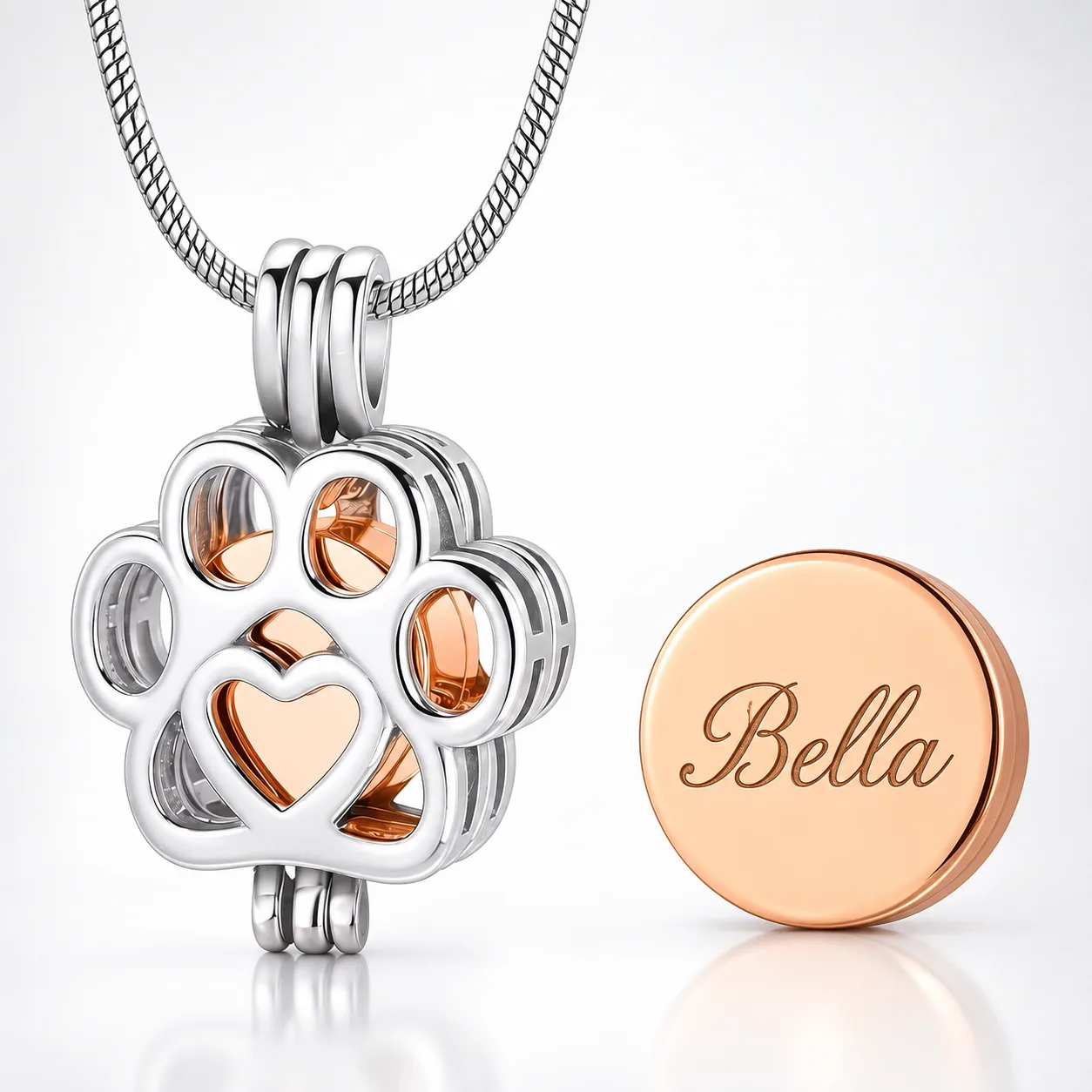 pet ashes paw print memorial necklace with stainless steel urn pendant